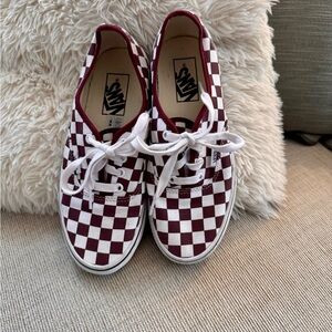 Burgundy/White Checkered Authentic Vans - Women’s 7